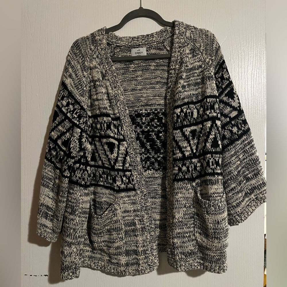Obey Black and White Geometric Cardigan